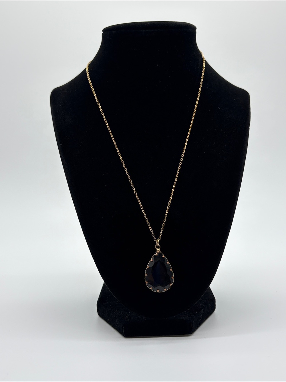 Gold Smokey Quartz Teardrop Pendant Necklace Women Jewelry